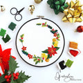Holiday Poinsettia Wreath - PDF Digital Download Embroidery Pattern & Guide
