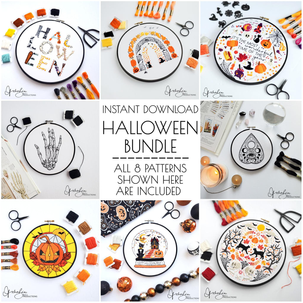 Halloween Embroidery BUNDLE - DIY Digital Download Embroidery Pattern & Guide