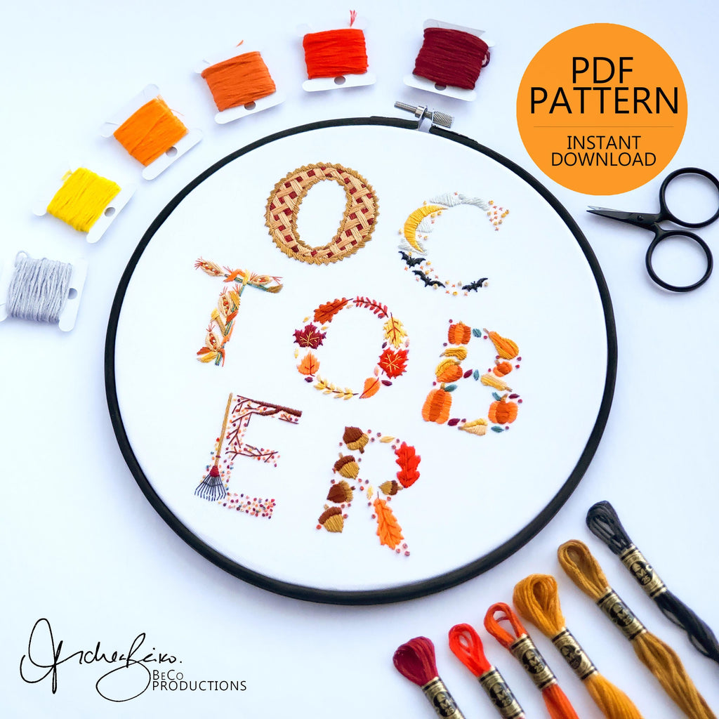 OCTOBER Monthly Text Series - PDF Digital Download Embroidery Series Pattern & Guide