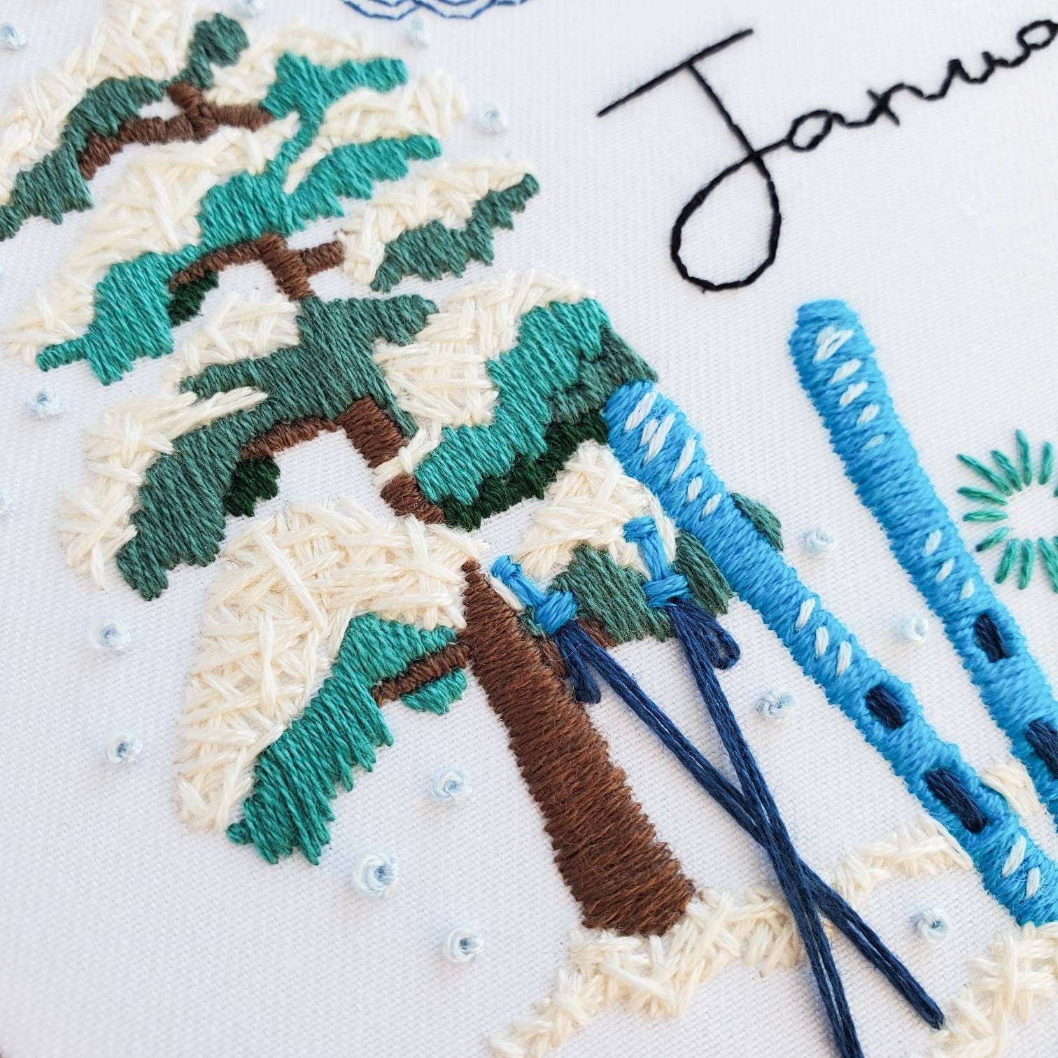 JANUARY Monthly Series Wreath - PDF Digital Download Embroidery Pattern & Guide