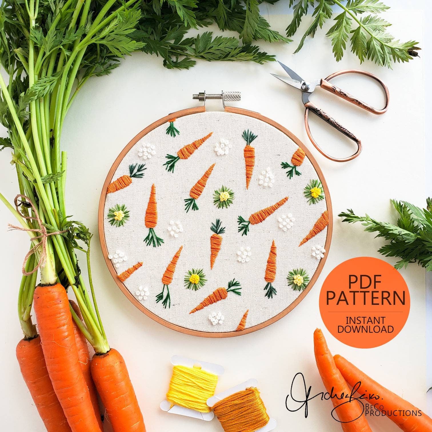 Carrot Life Cycle Print - PDF DIgital Download Embroidery Pattern & Guide