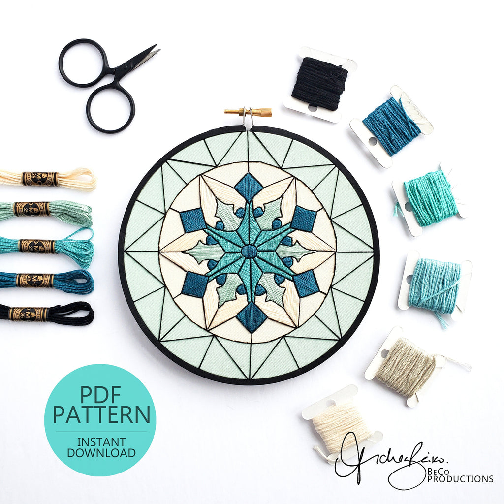 JANUARY Monthly Series Stained Glass Snowflake- PDF Digital Download Embroidery Pattern & Guide