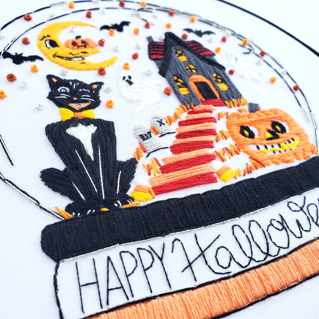 Retro Halloween Snow Globe - PDF Digital Download Embroidery Pattern & Guide