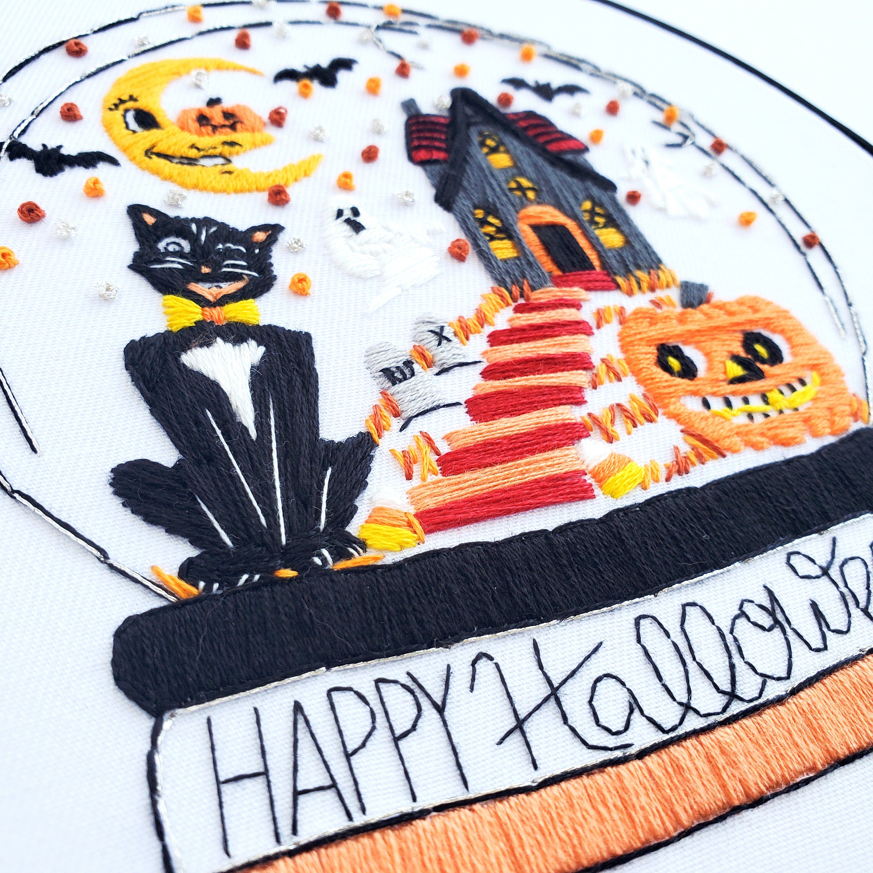 Retro Halloween Snow Globe - PDF Digital Download Embroidery Pattern & Guide