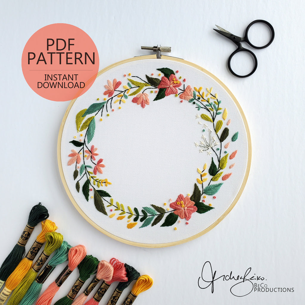 Floral Wreath #02 - PDF Digital Download Embroidery Pattern & Guide