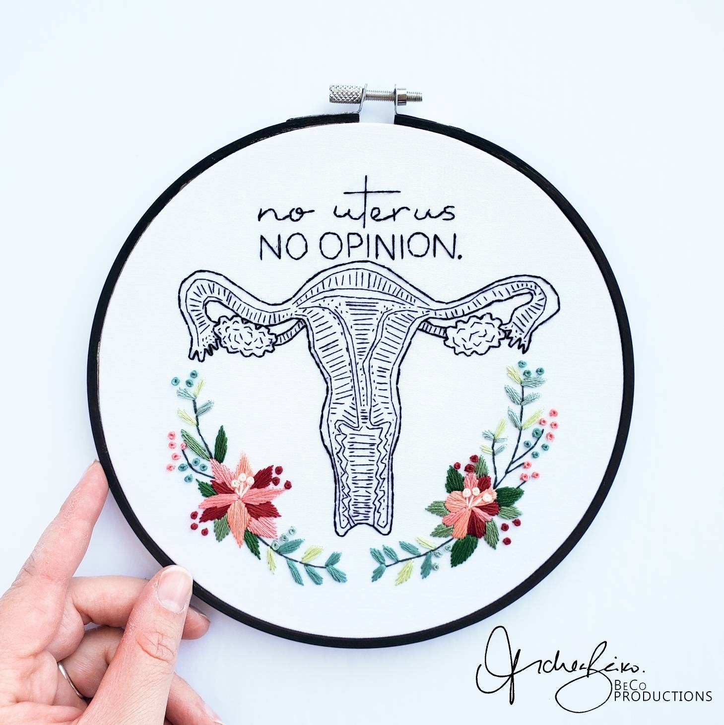 No Uterus No Opinion - Floral Uterus Anatomy PDF Digital Download Embroidery Pattern & Guide