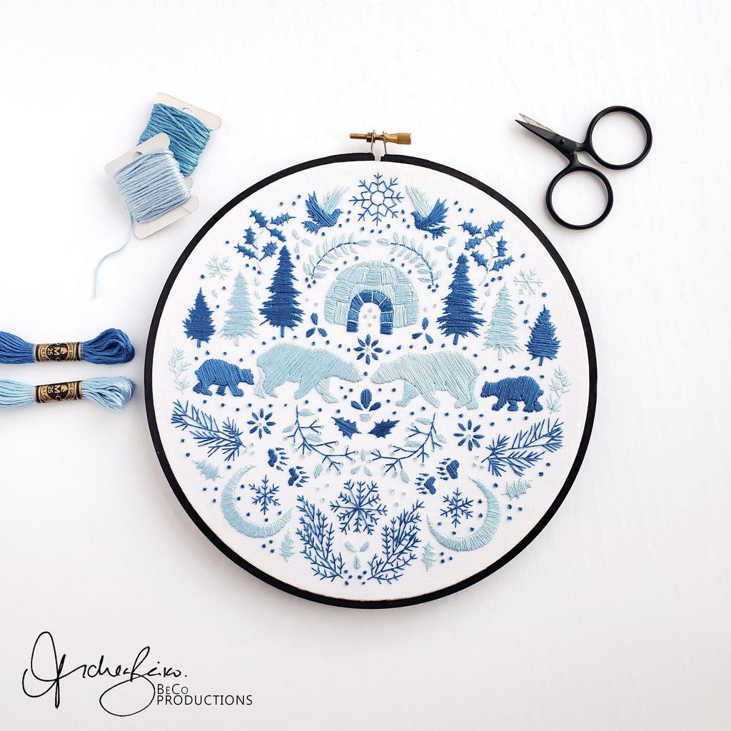 DECEMBER Monthly Monochromatic Folk Art Inspired Series - PDF Digital Download Embroidery Pattern & Guide