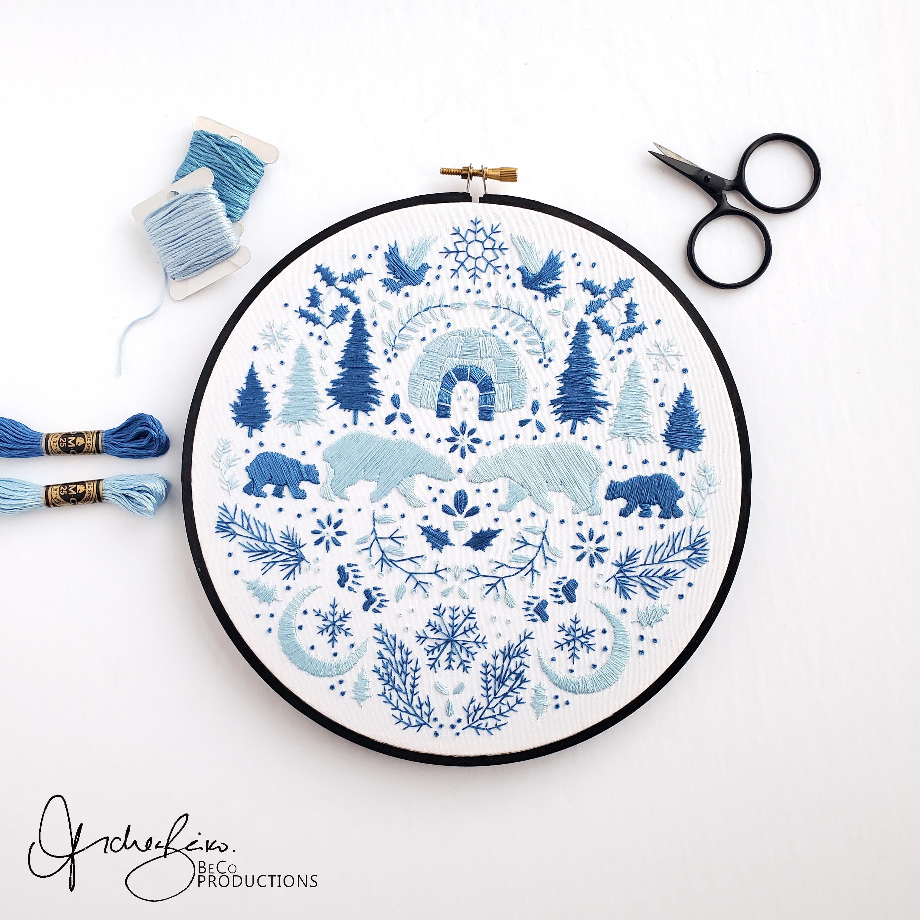DECEMBER Monthly Monochromatic Folk Art Inspired Series - PDF Digital Download Embroidery Pattern & Guide
