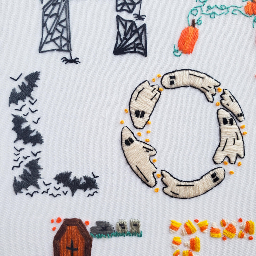 HALLOWEEN Text - PDF Digital Download Embroidery Pattern & Guide