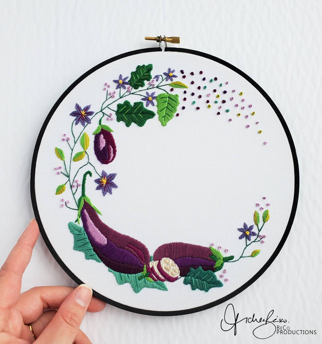 Eggplant Wreath- PDF Digital Download Embroidery Pattern & Guide