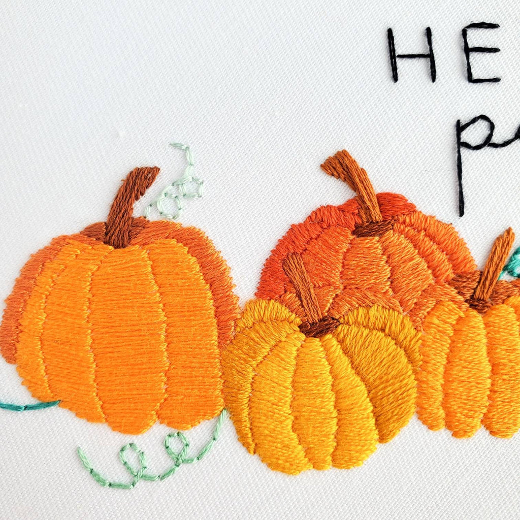 Hello Pumpkin Oval Hoop - PDF Digital Download Embroidery Pattern & Guide