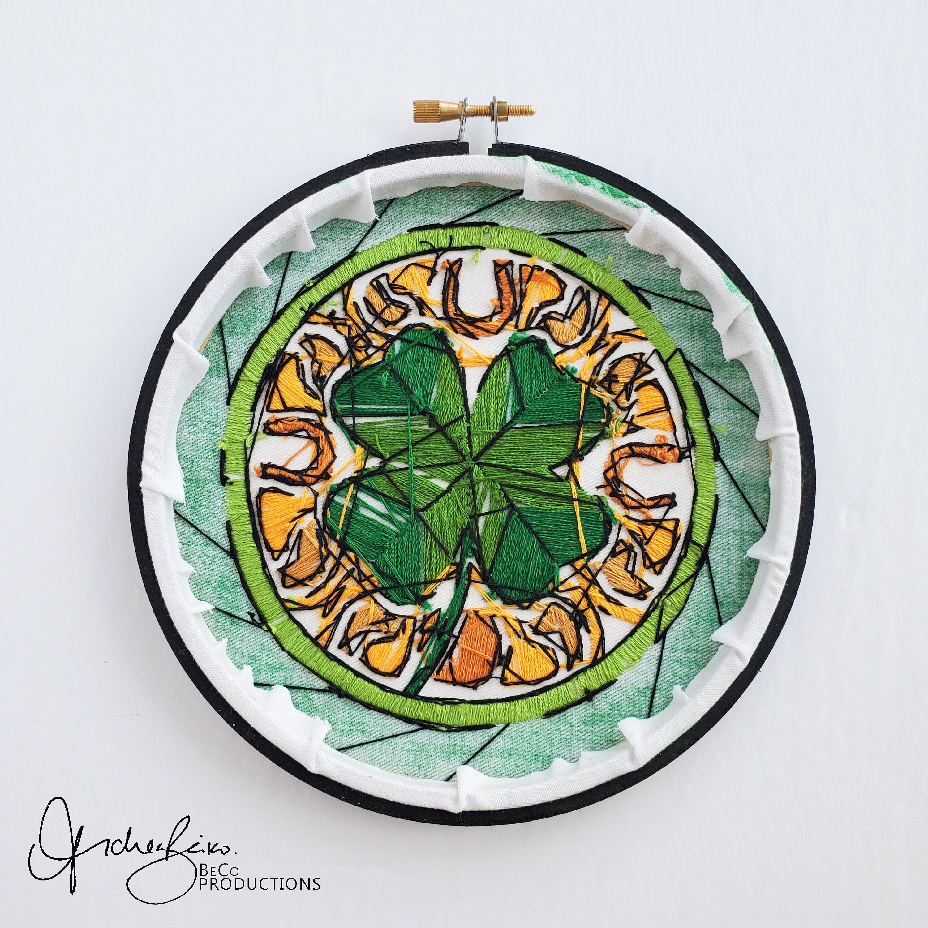 MARCH Monthly Series Stained Glass Four Leaf Clover- PDF Digital Download Embroidery Pattern & Guide