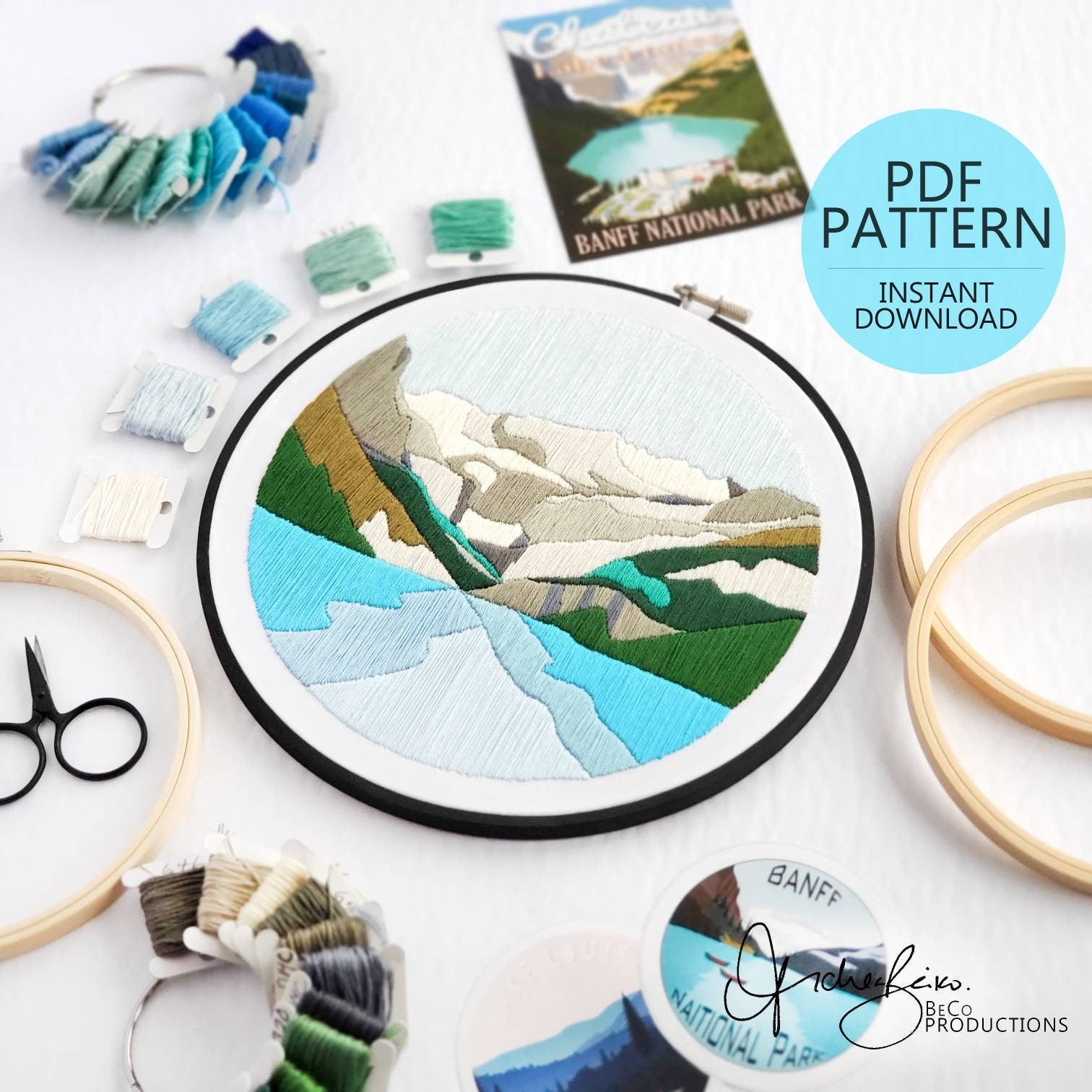 Mountain Landscape No.03 Lake Louise, Banff Alberta - PDF Digital Download Embroidery Pattern & Guide