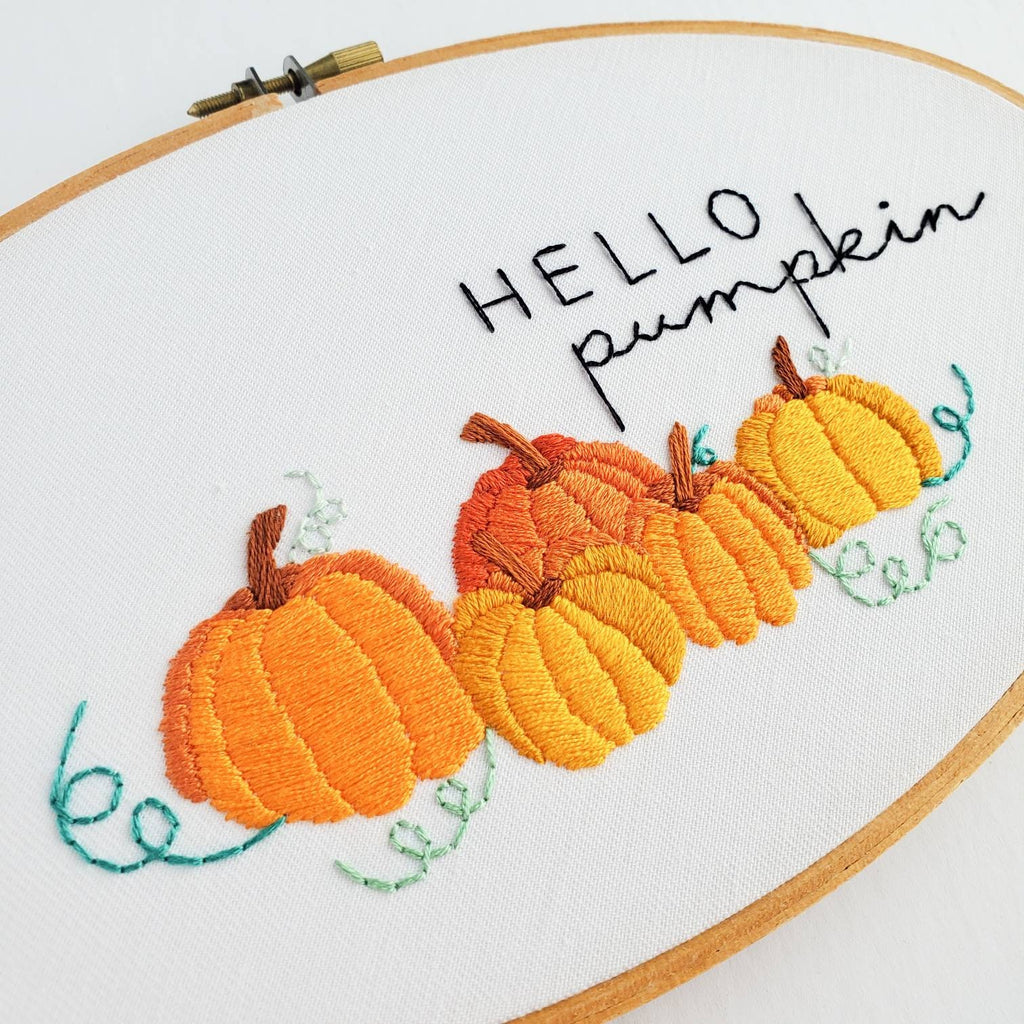 Hello Pumpkin Oval Hoop - PDF Digital Download Embroidery Pattern & Guide