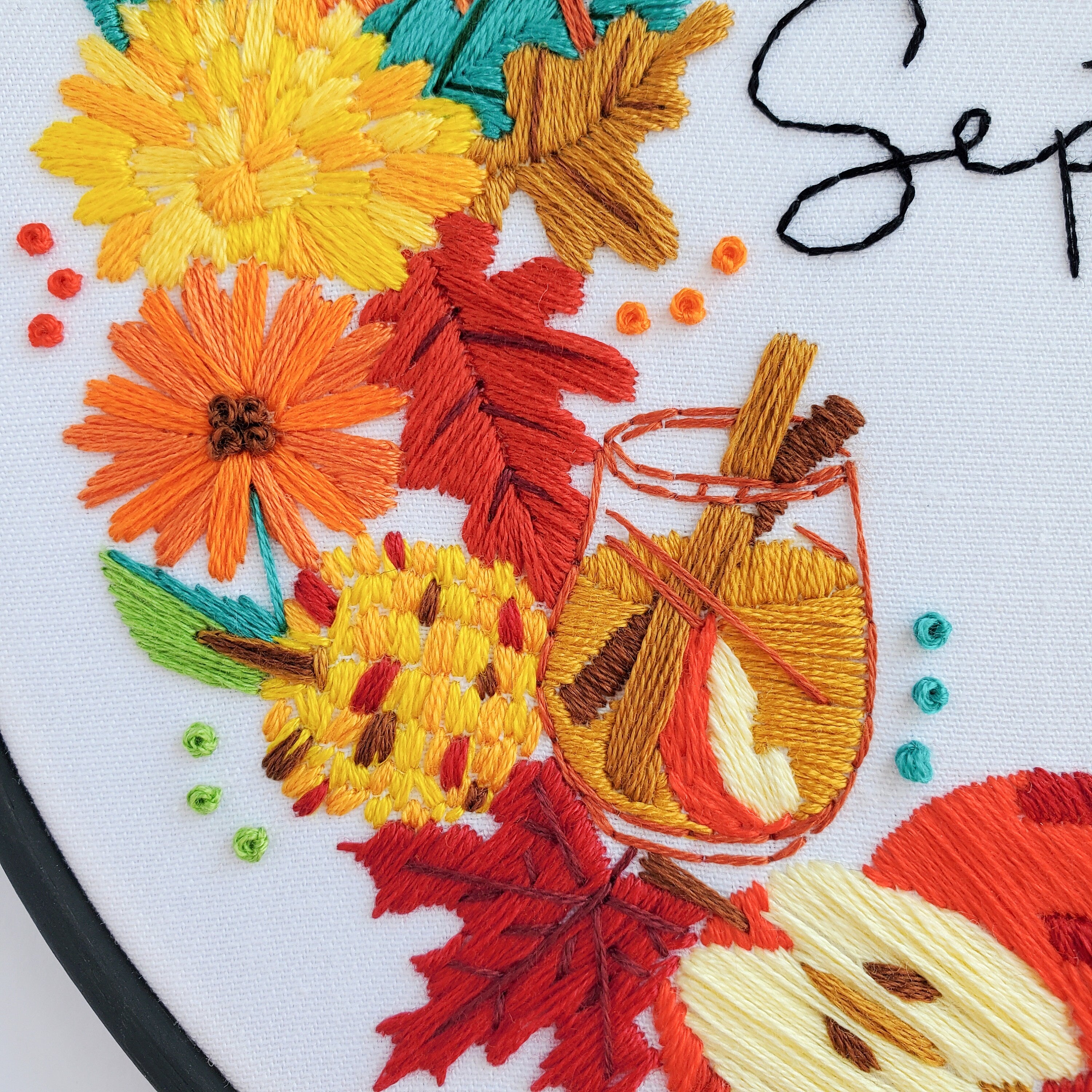 SEPTEMBER Monthly Series Wreath - PDF Digital Download Embroidery Pattern & Guide