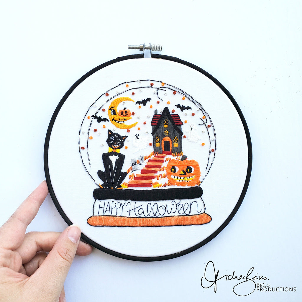 Retro Halloween Snow Globe - PDF Digital Download Embroidery Pattern & Guide