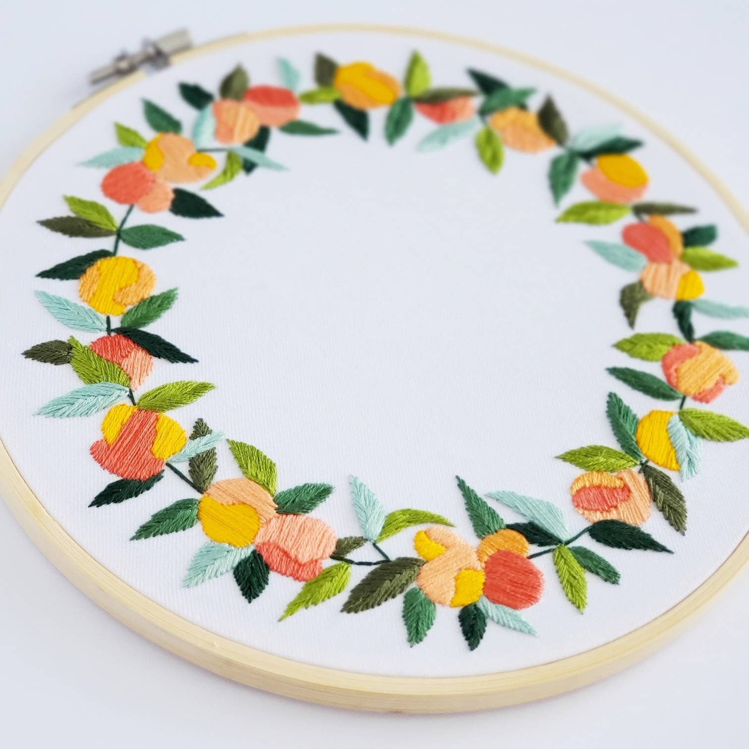 Just Peachy Full Peach Wreath - PDF Digital Download Embroidery Pattern & Guide