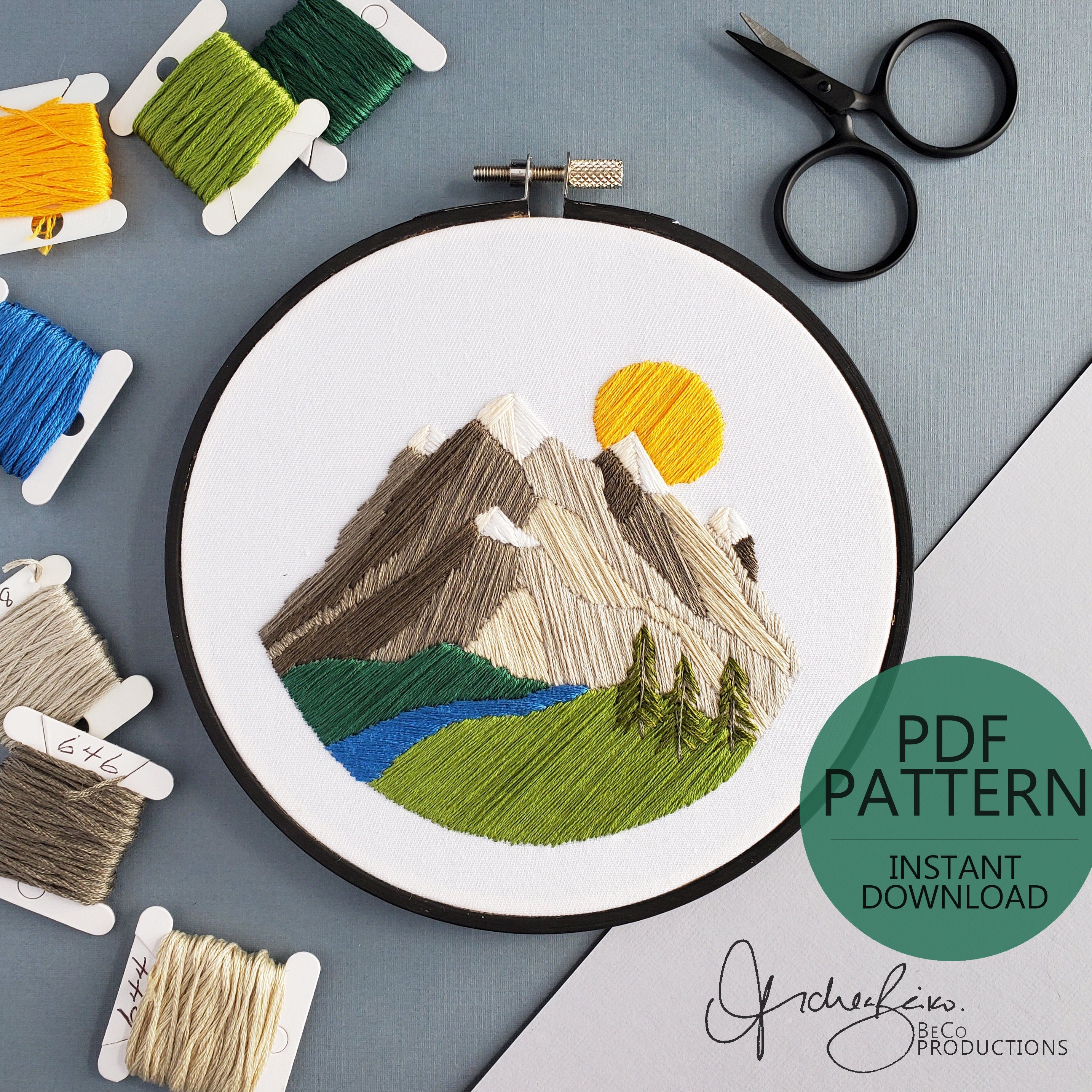 Mountain Landscape No.01 - PDF Digital Download Embroidery Pattern & Guide