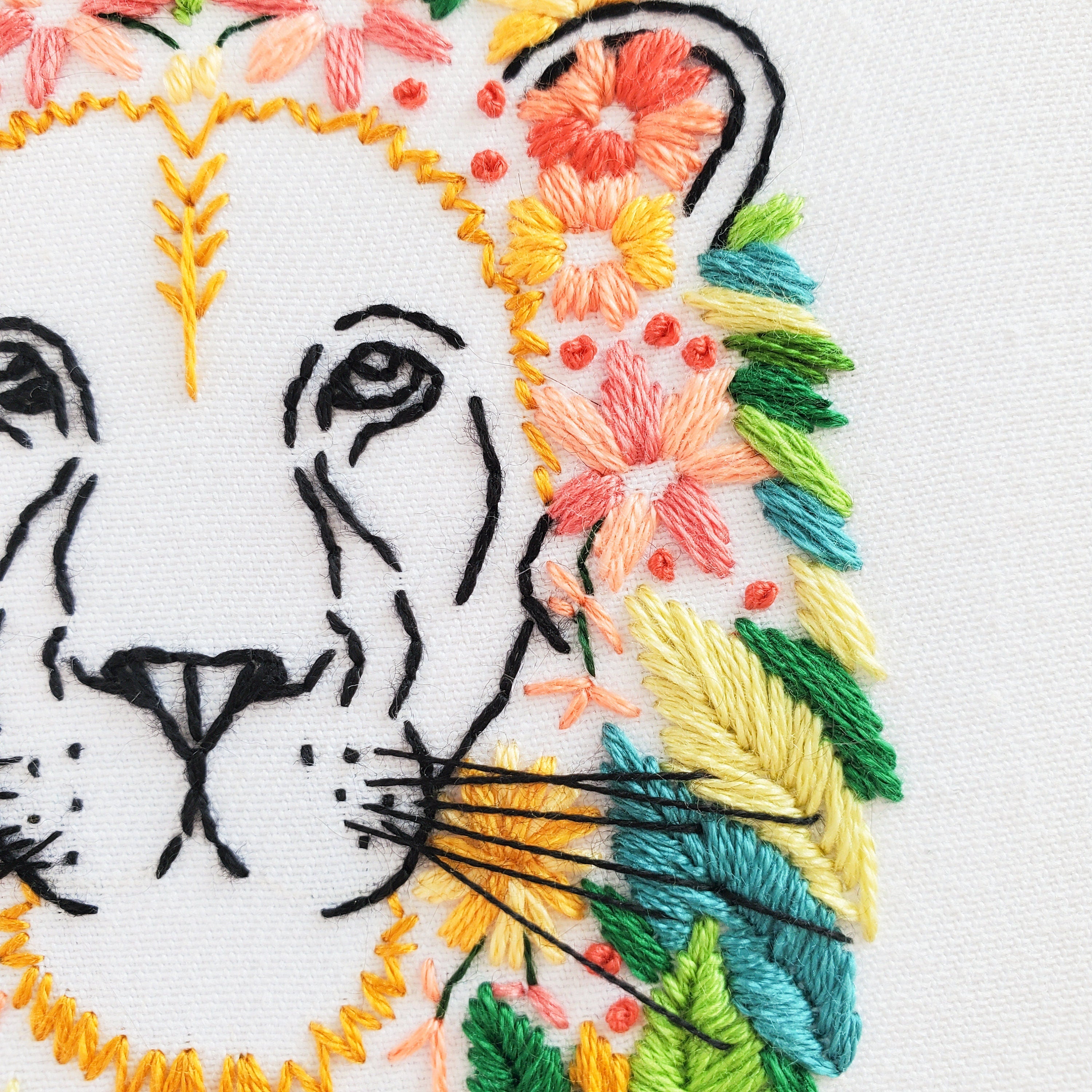 Floral Lion - PDF Digital Download Embroidery Pattern & Guide