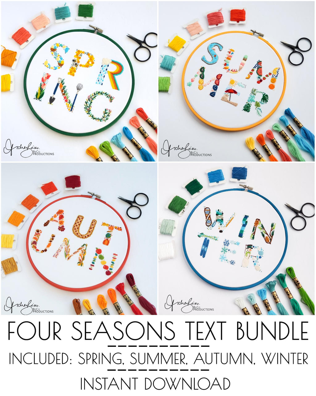 Four Seasons Text BUNDLE - PDF Digital Download Embroidery Pattern & Guide Bundle