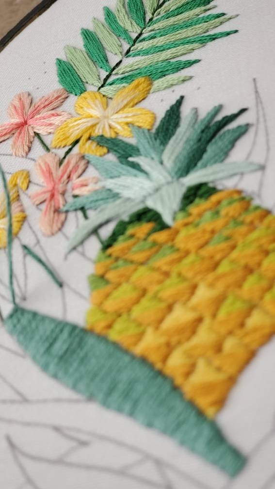 Pineapple Floral Wreath - PDF Digital Download Embroidery Pattern & Guide