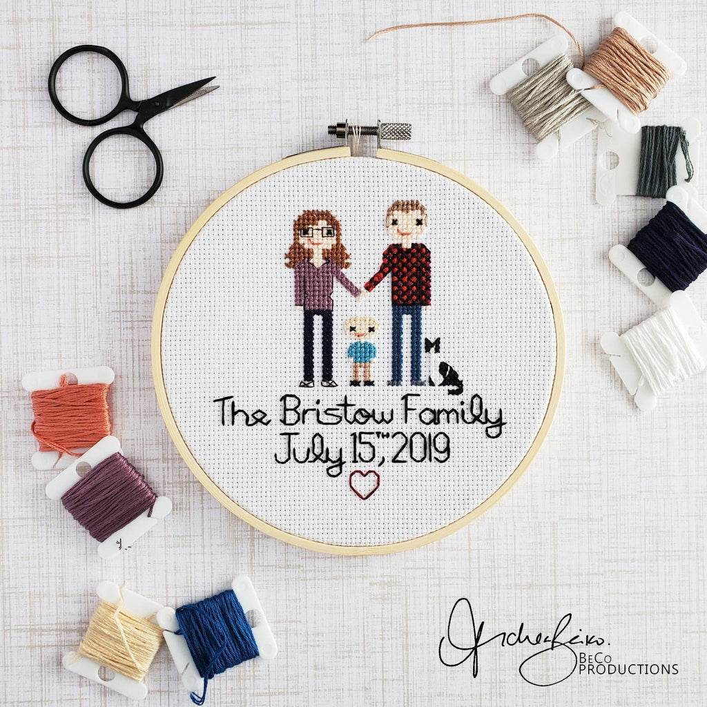 Custom Family Cross Stitch Portrait