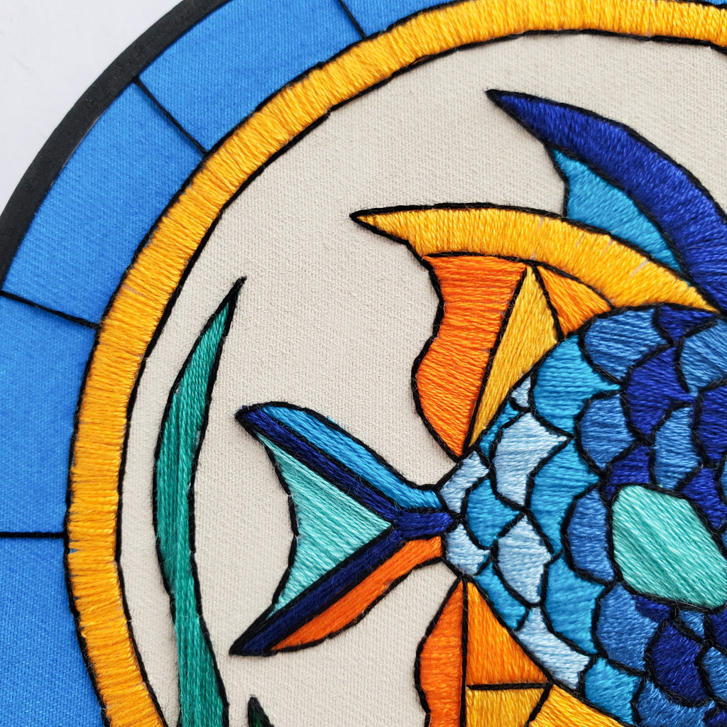 JUNE Monthly Series Stained Glass Fish- PDF Digital Download Embroidery Pattern & Guide