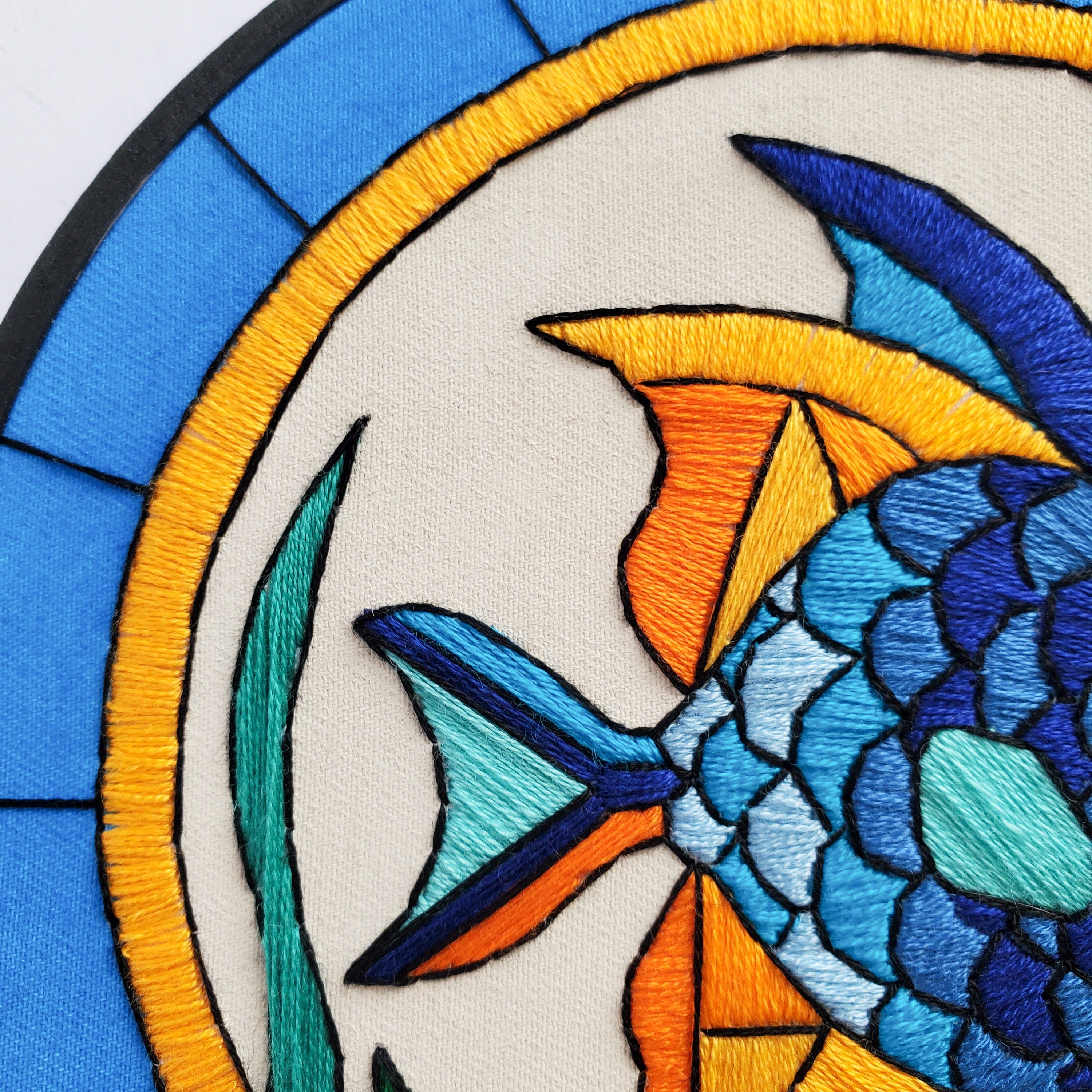 JUNE Monthly Series Stained Glass Fish- PDF Digital Download Embroidery Pattern & Guide