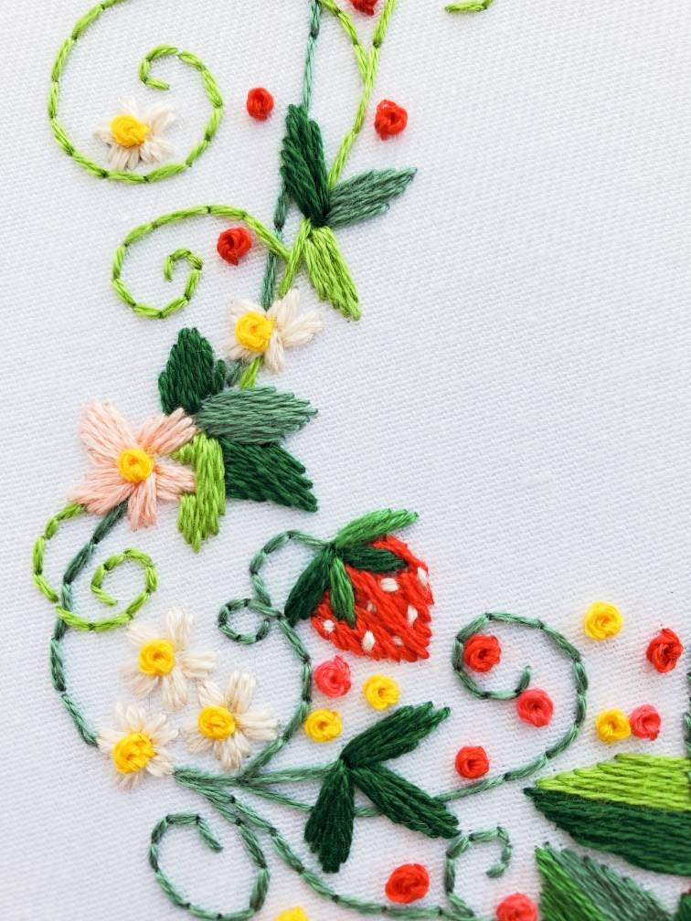 Strawberry Floral Wreath - PDF Digital Download Embroidery Pattern & Guide