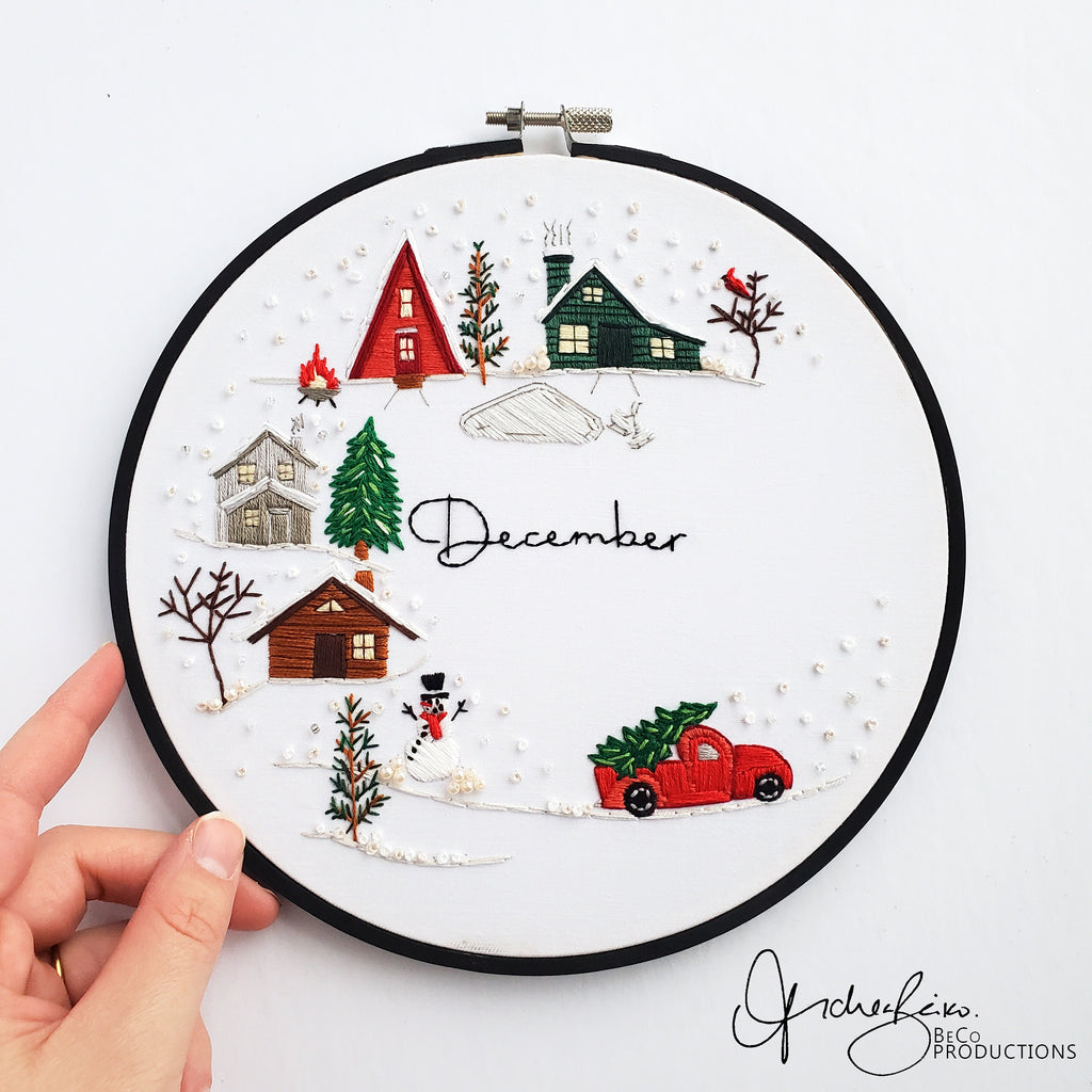 DECEMBER Monthly Series Wreath - PDF Digital Download Embroidery Pattern & Guide