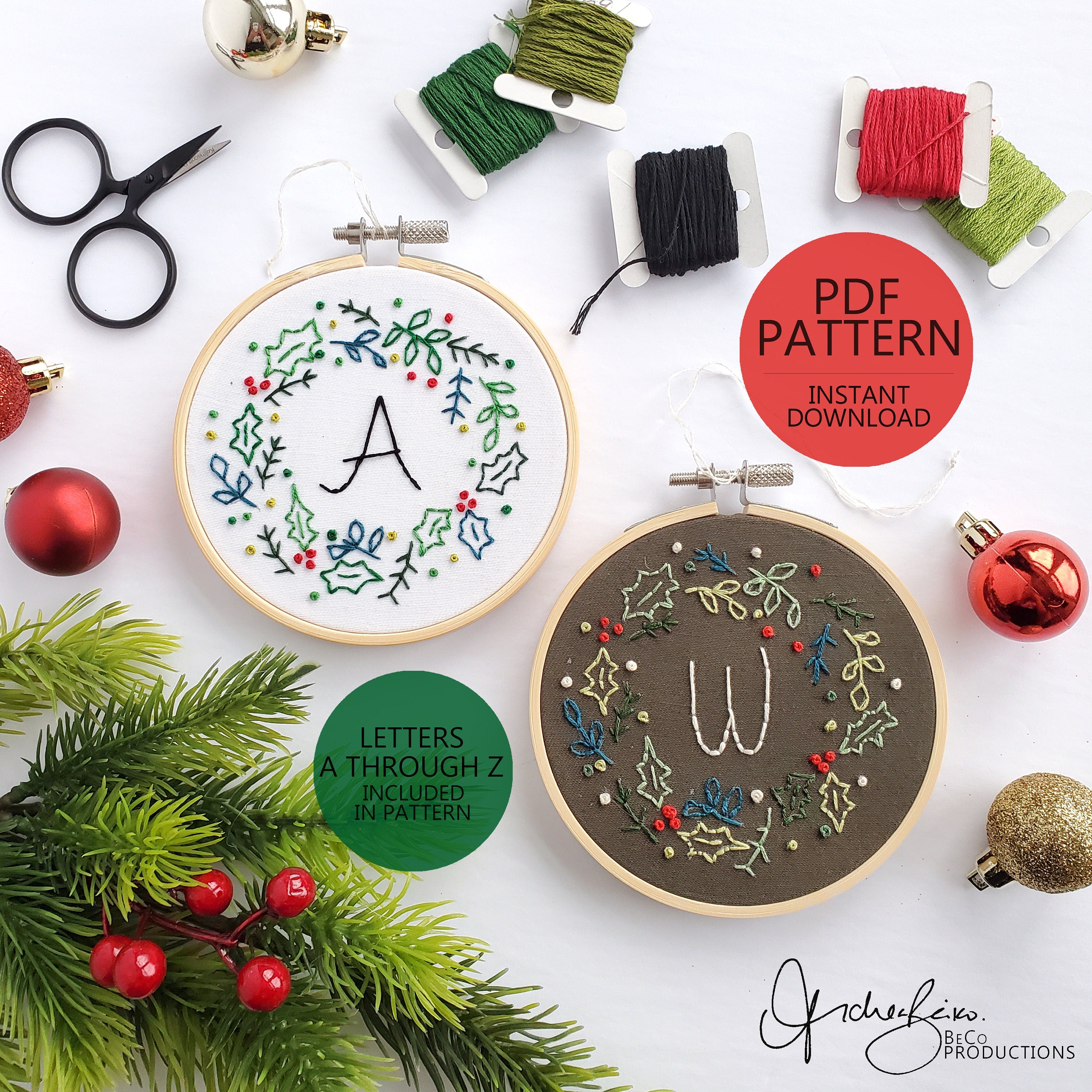Christmas Ornaments Complete Alphabet/Initial Series - PDF Digital Download Pattern & Guide