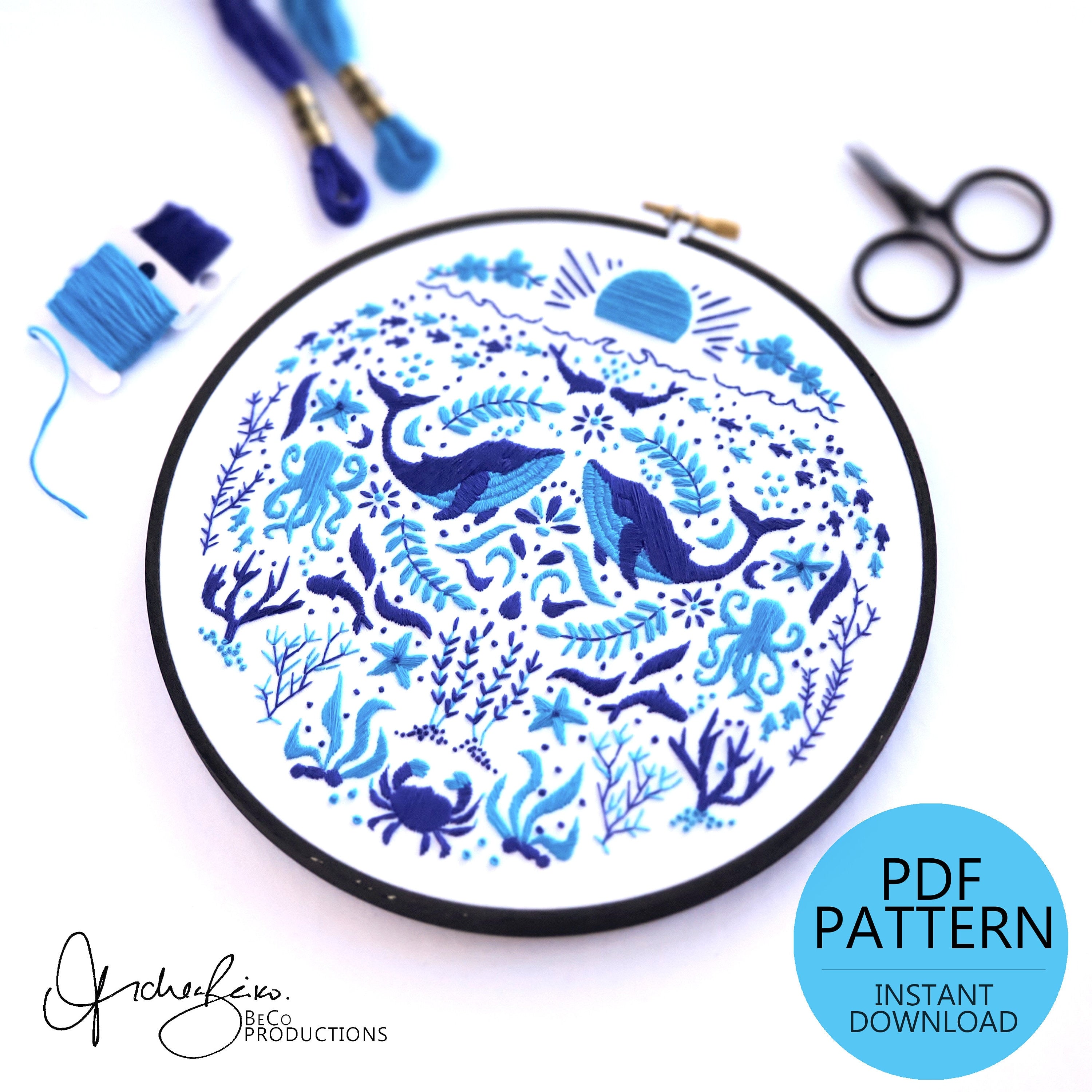 JUNE Monthly Monochromatic Folk Art Inspired Series - PDF Digital Download Embroidery Pattern & Guide