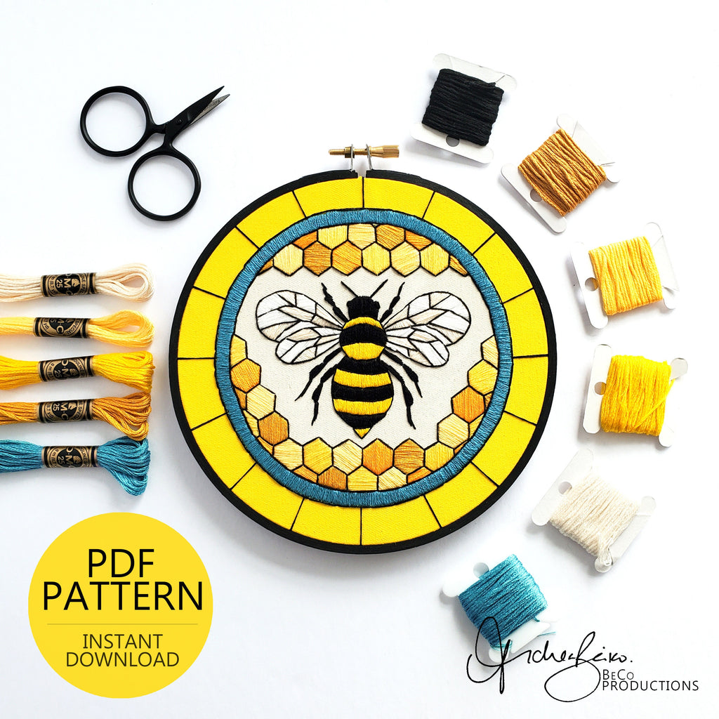 MAY Monthly Series Stained Glass Honey Bee- PDF Digital Download Embroidery Pattern & Guide