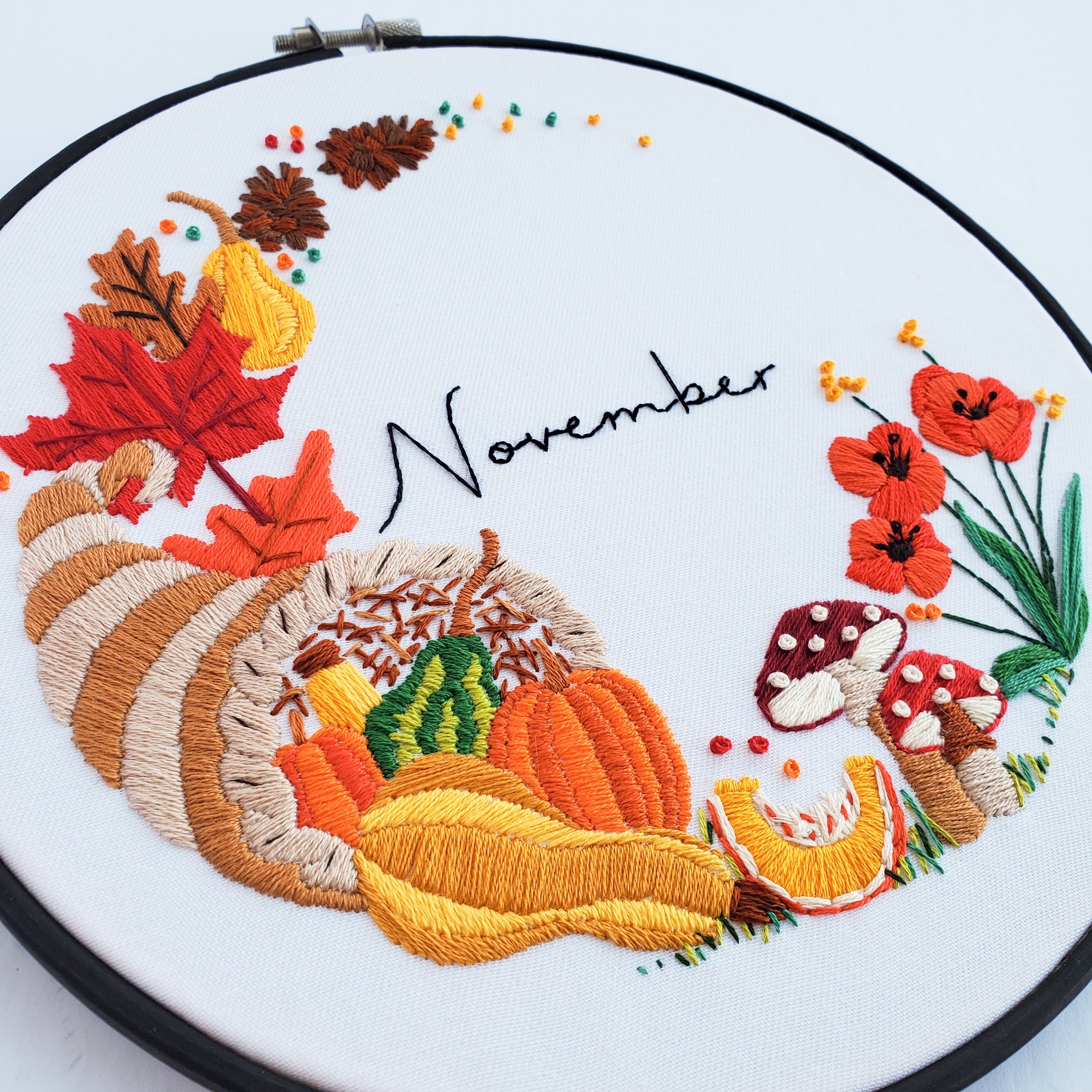 NOVEMBER Monthly Series Wreath - PDF Digital Download Embroidery Pattern & Guide