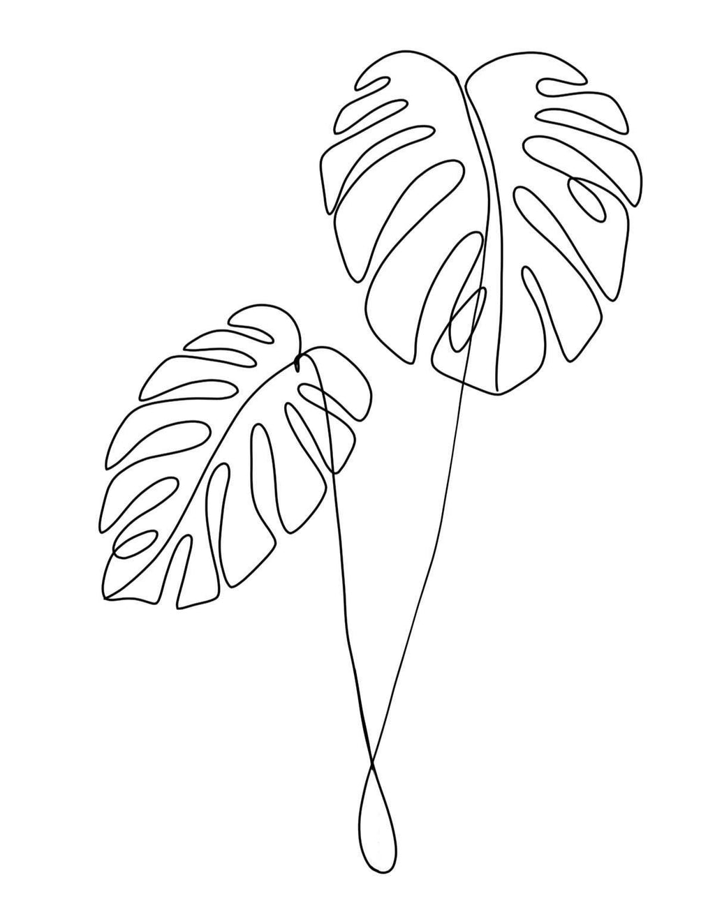Monstera Leaf Line Drawing - PDF Digital Download Embroidery Pattern & Guide