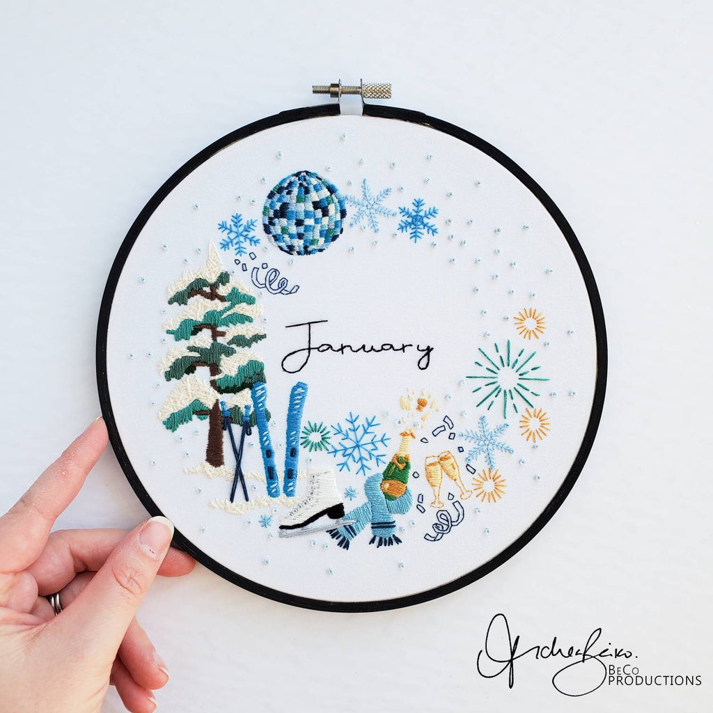 JANUARY Monthly Series Wreath - PDF Digital Download Embroidery Pattern & Guide