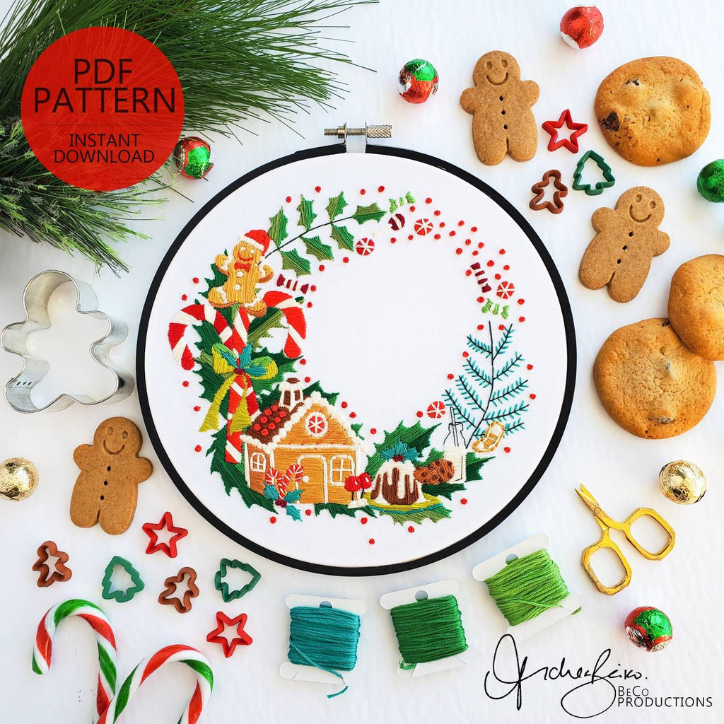 Christmas Candy Wreath - PDF Digital Download Embroidery Pattern & Guide