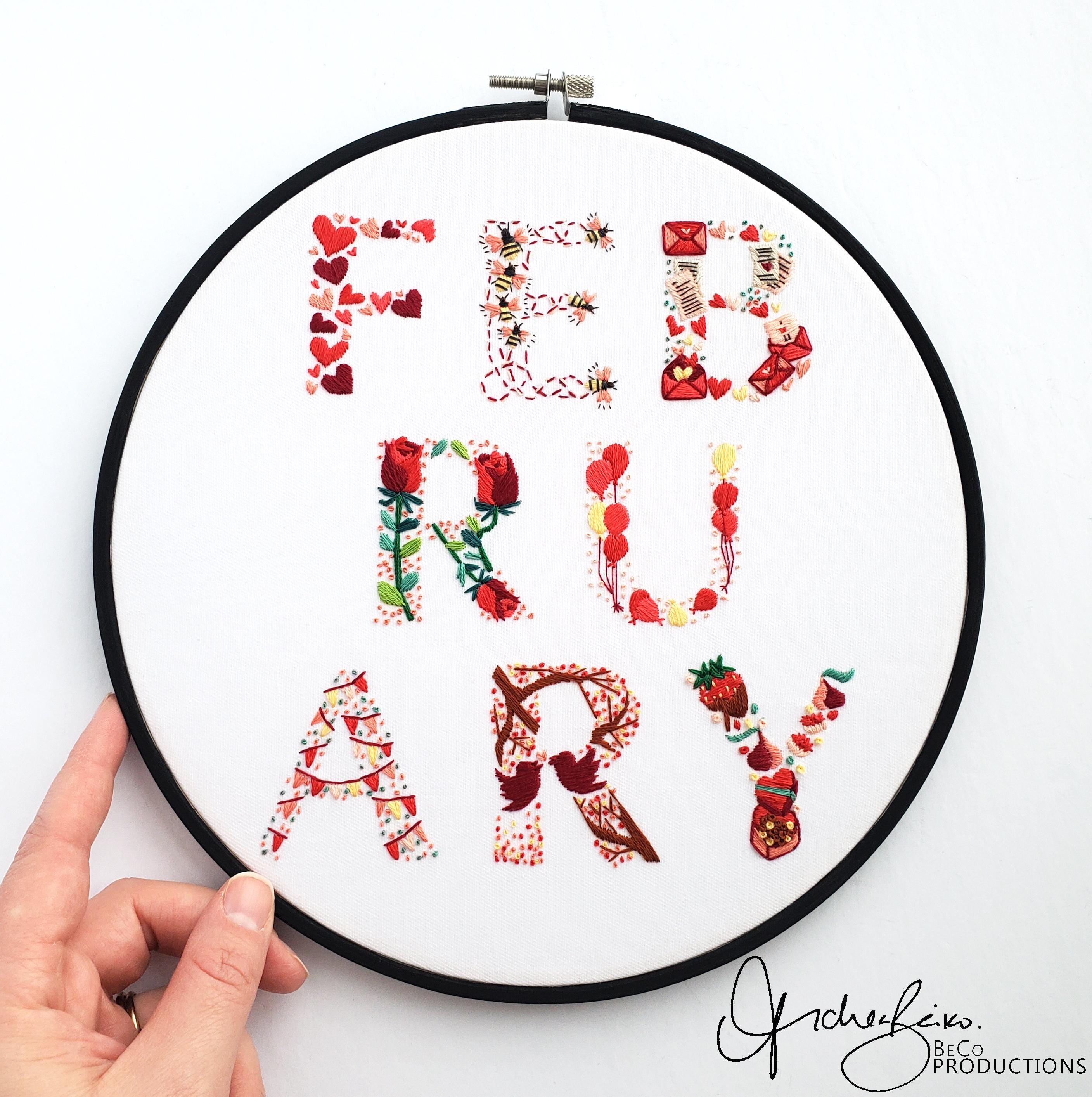 FEBRUARY Monthly Text Series - PDF Digital Download Embroidery Series Pattern & Guide