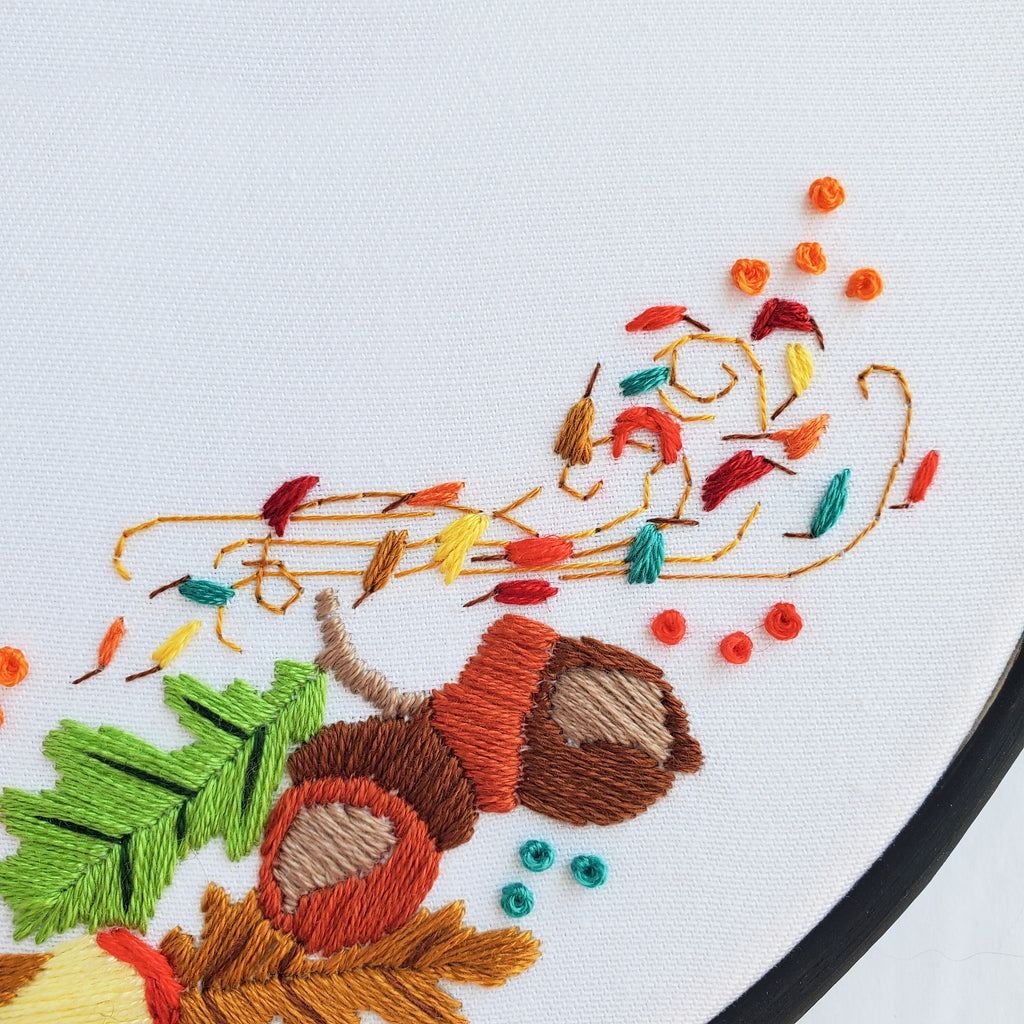 Leafy Autumn Wreath - PDF Digital Download Embroidery Pattern & Guide