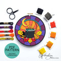 Stained Glass Halloween Witches Cauldron - PDF Digital Download Embroidery Pattern & Guide