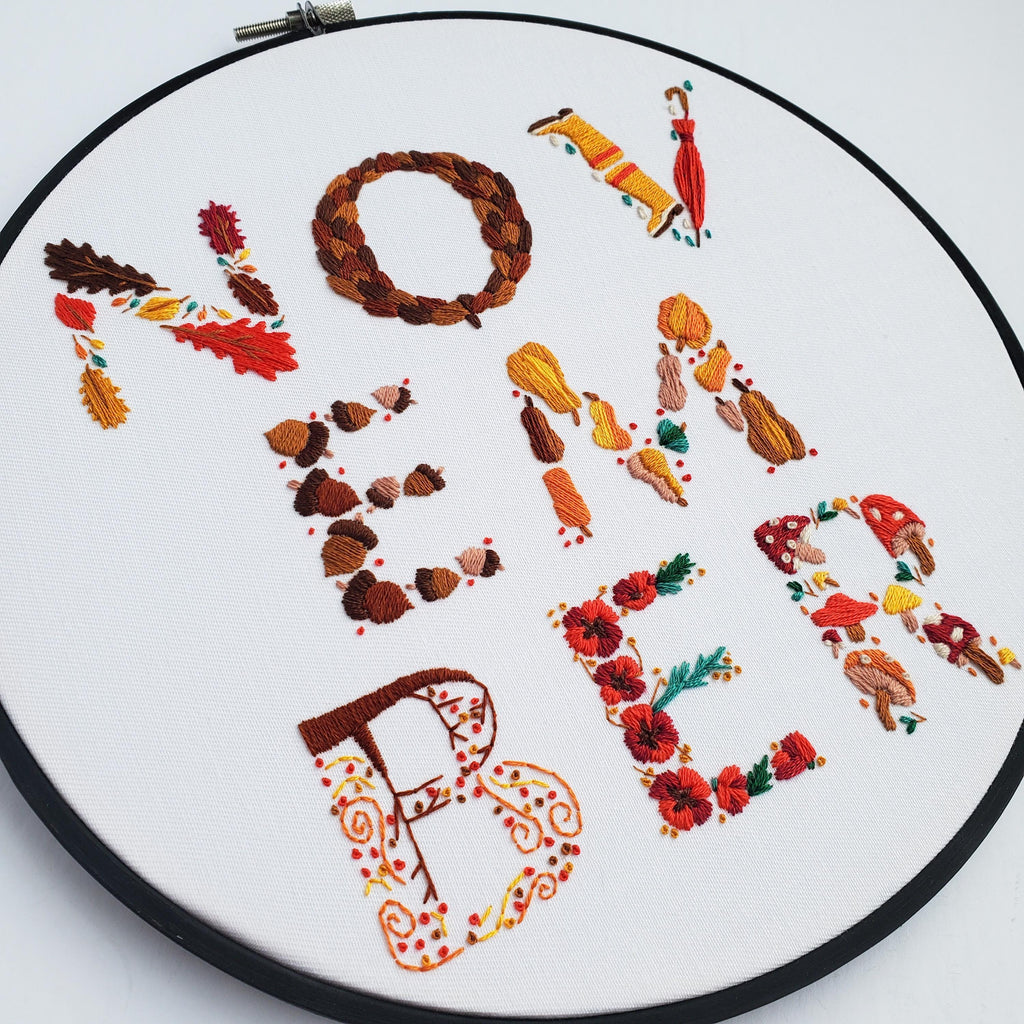 NOVEMBER Monthly Text Series - PDF Digital Download Embroidery Series Pattern & Guide