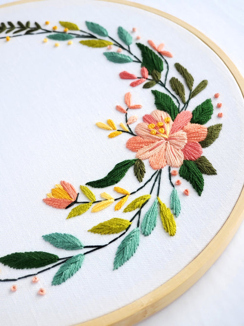 Chase Your Dreams Floral Wreath - PDF Digital Download Embroidery Pattern & Guide