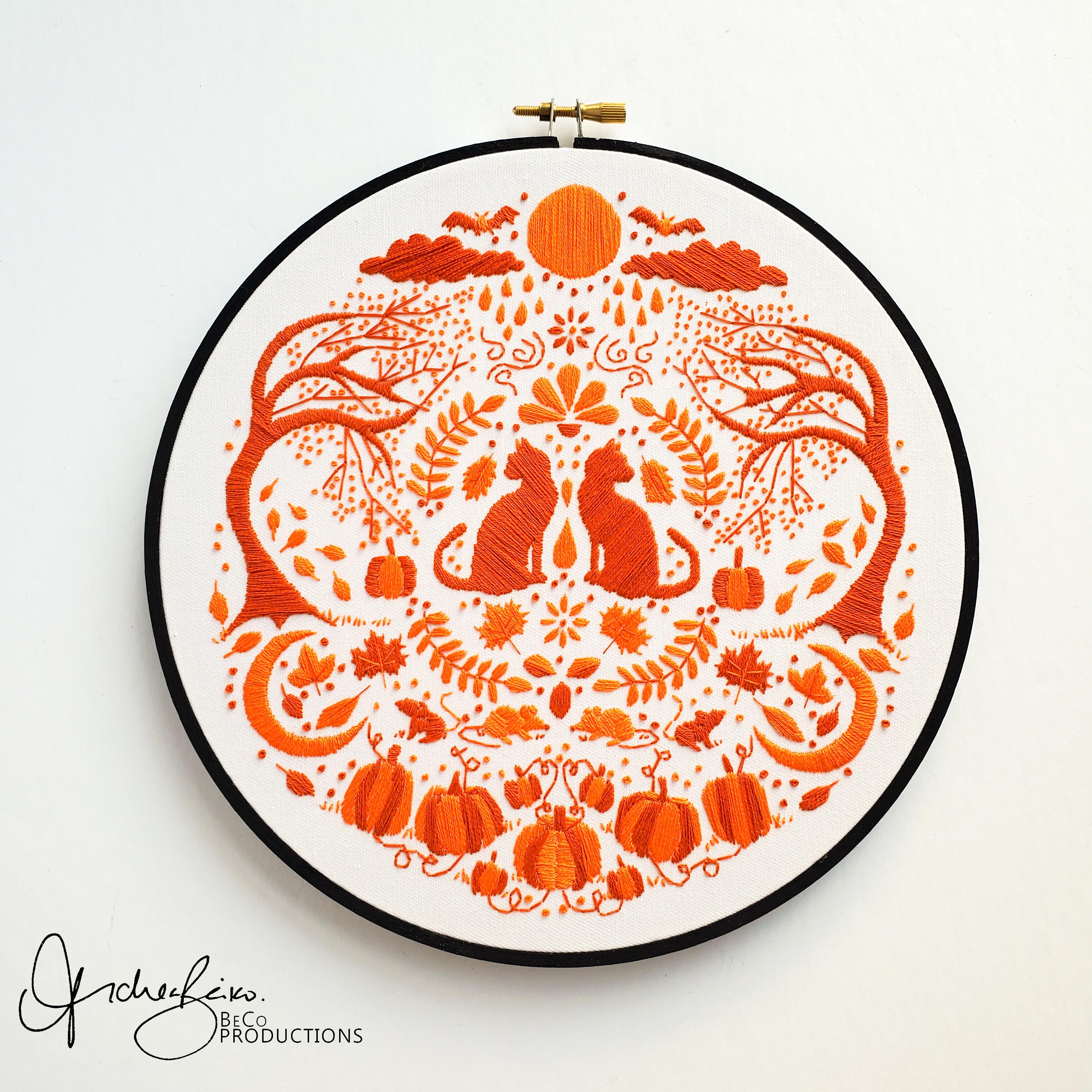 OCTOBER Monthly Monochromatic Folk Art Inspired Series - PDF Digital Download Embroidery Pattern & Guide