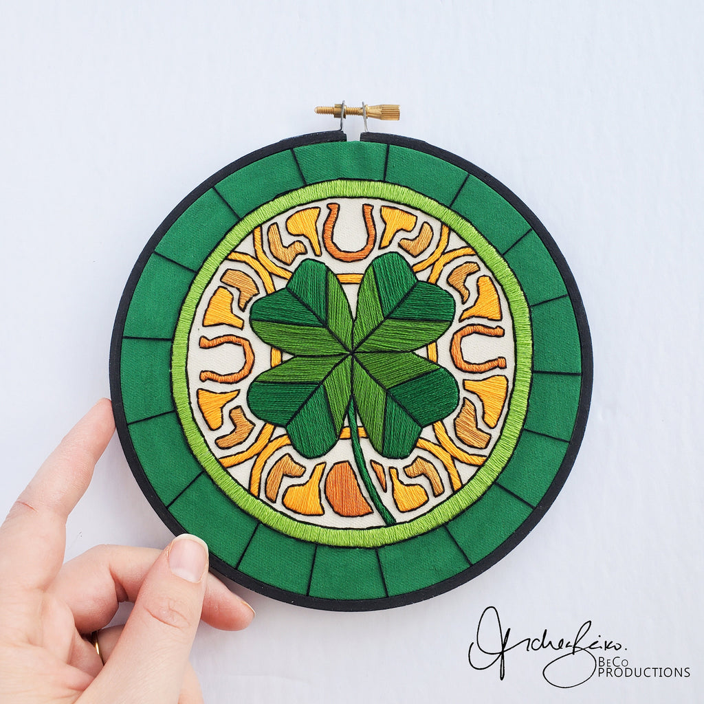 MARCH Monthly Series Stained Glass Four Leaf Clover- PDF Digital Download Embroidery Pattern & Guide