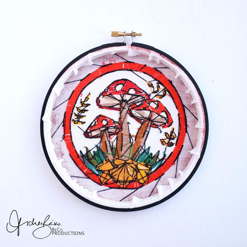 NOVEMBER Monthly Series Stained Glass Mushrooms - PDF Digital Download Embroidery Pattern & Guide