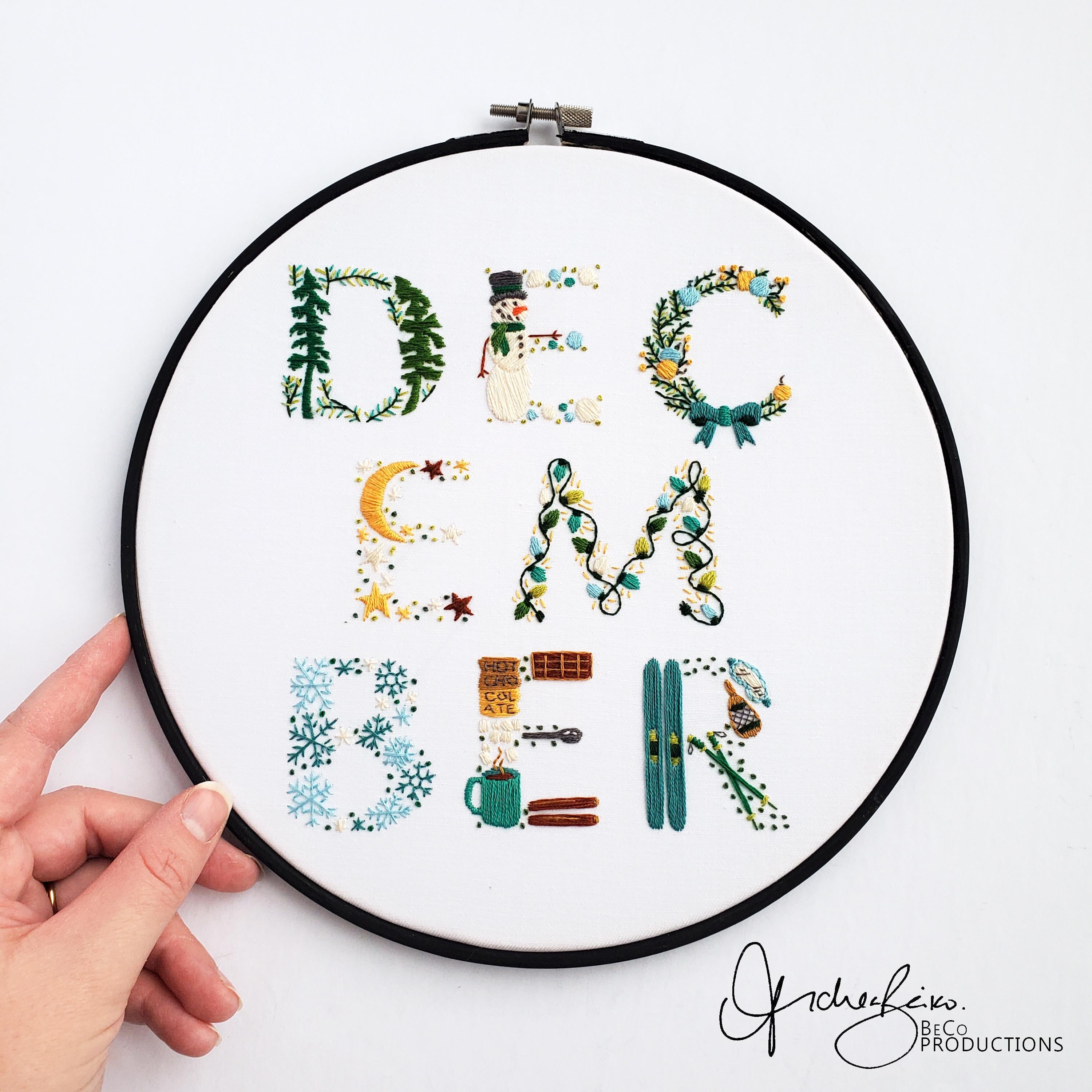 DECEMBER Monthly Text Series - PDF Digital Download Embroidery Series Pattern & Guide