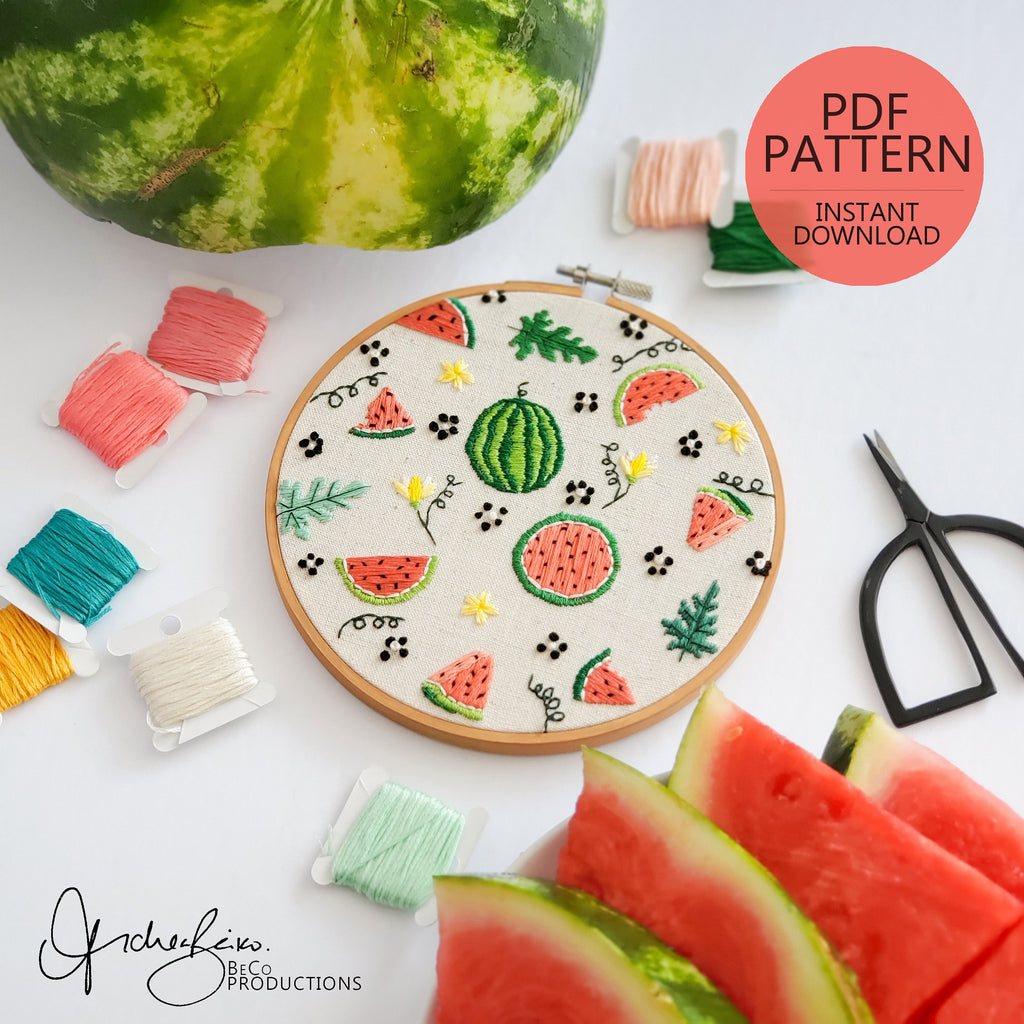 Watermelon Life Cycle Print - PDF DIgital Download Embroidery Pattern & Guide