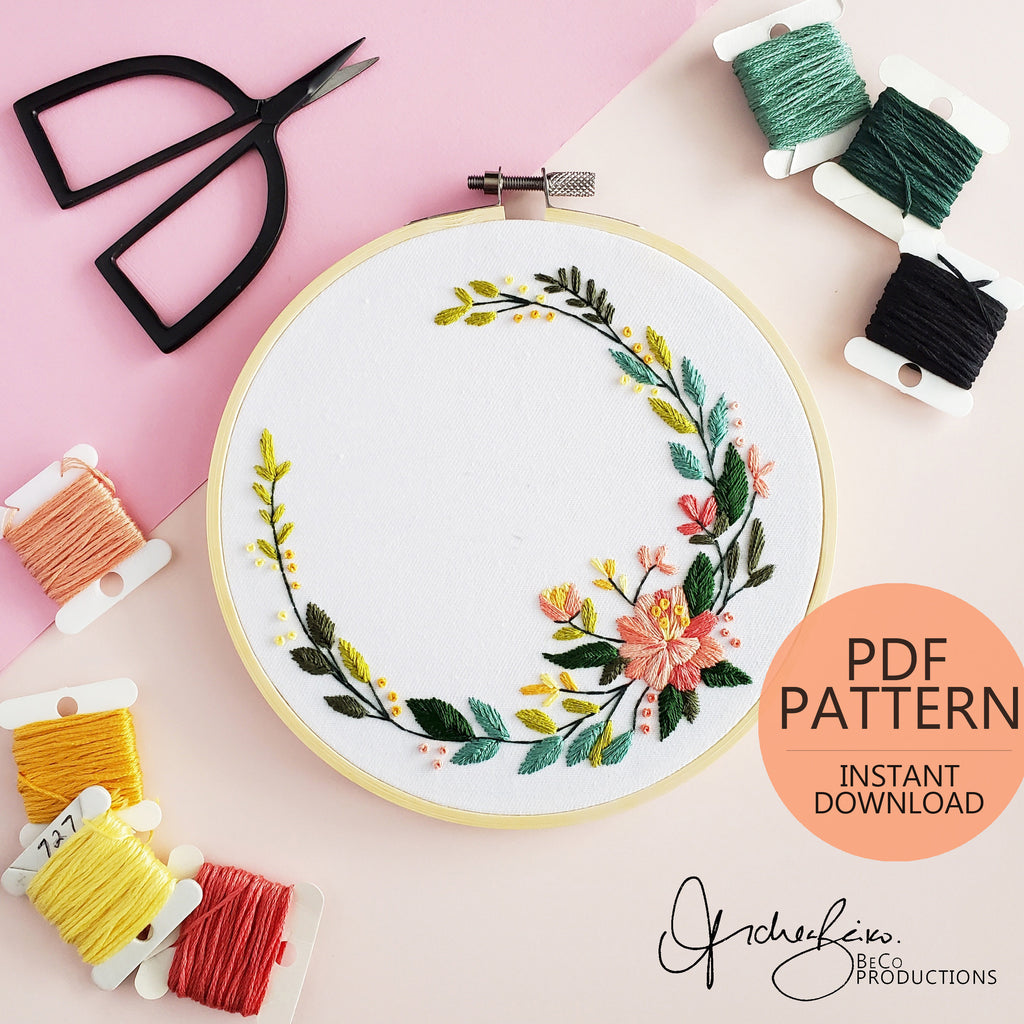 Floral Wreath #01 - PDF Digital Download Embroidery Pattern & Guide