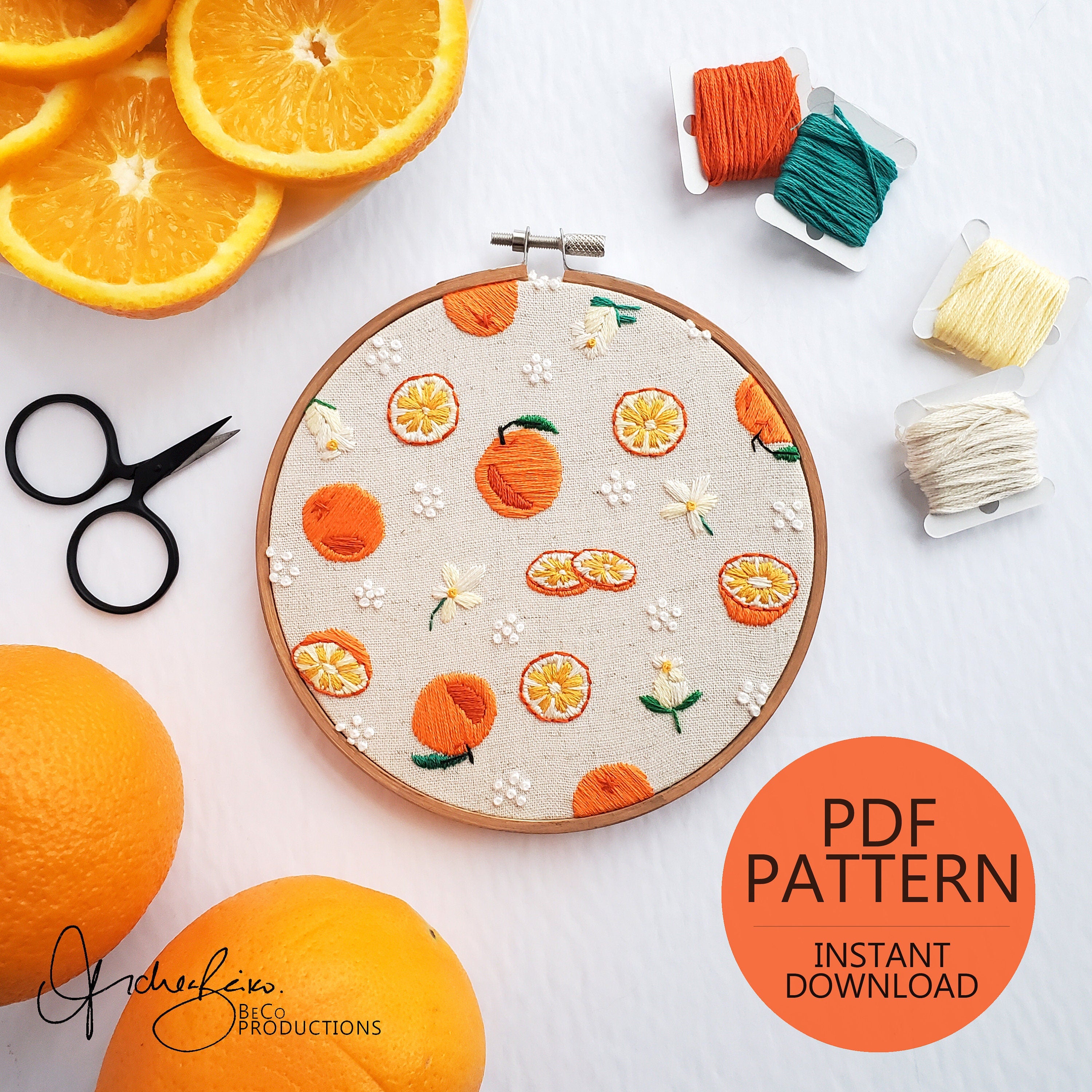 Orange Life Cycle Print - PDF DIgital Download Embroidery Pattern & Guide