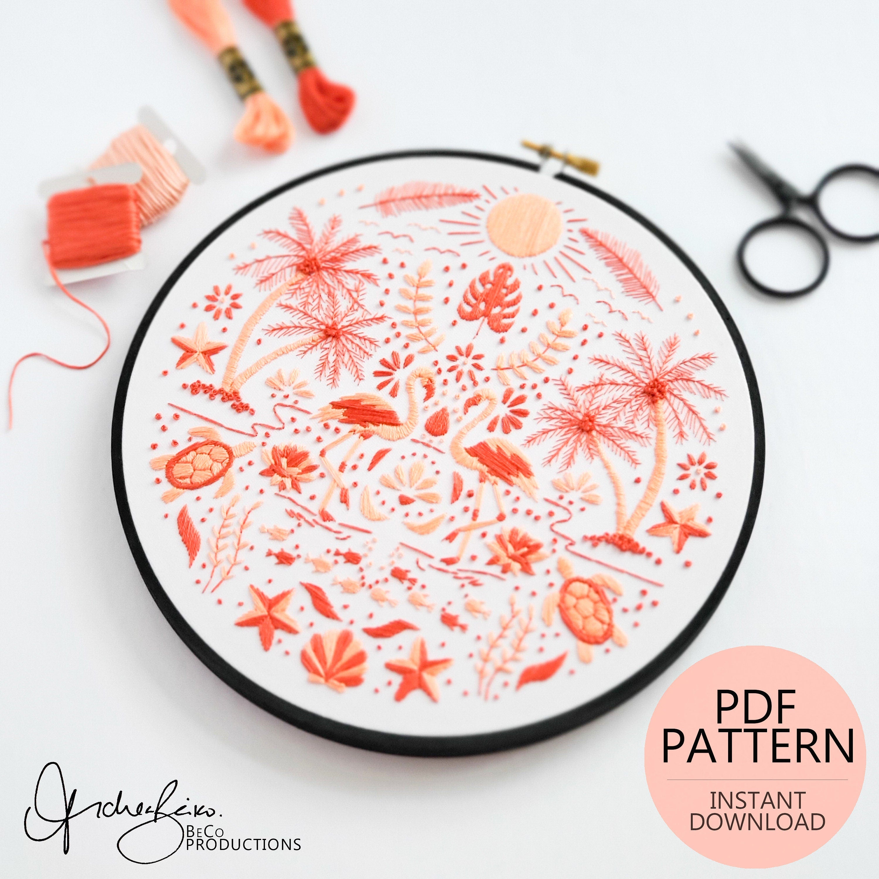 JULY Monthly Monochromatic Folk Art Inspired Series - PDF Digital Download Embroidery Pattern & Guide